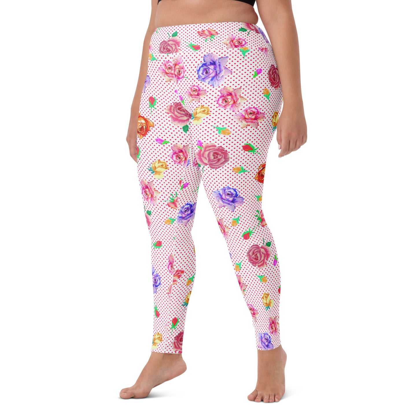 Rose Love Heart Print Highwaisted Yoga Leggings