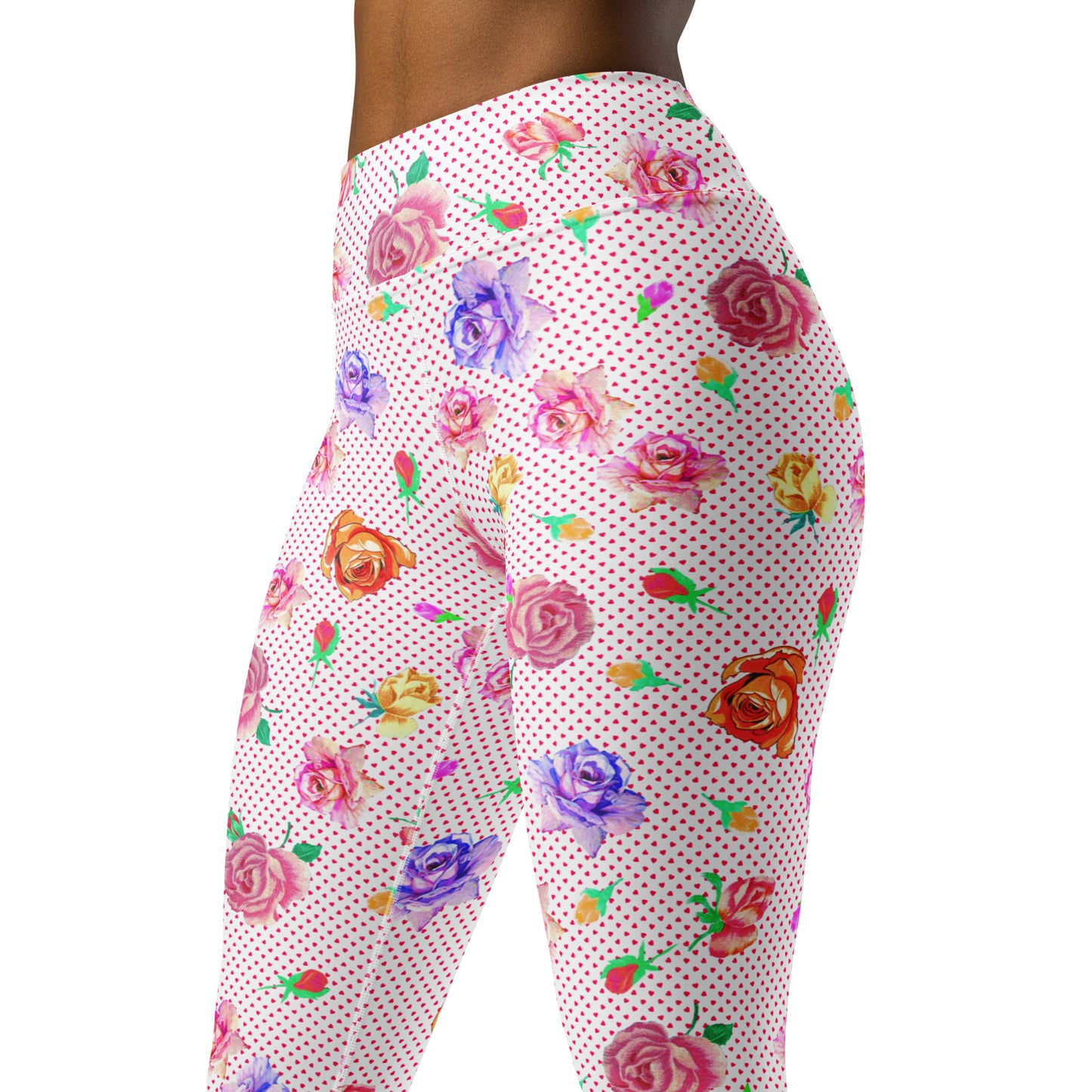 Rose Love Heart Print Highwaisted Yoga Leggings