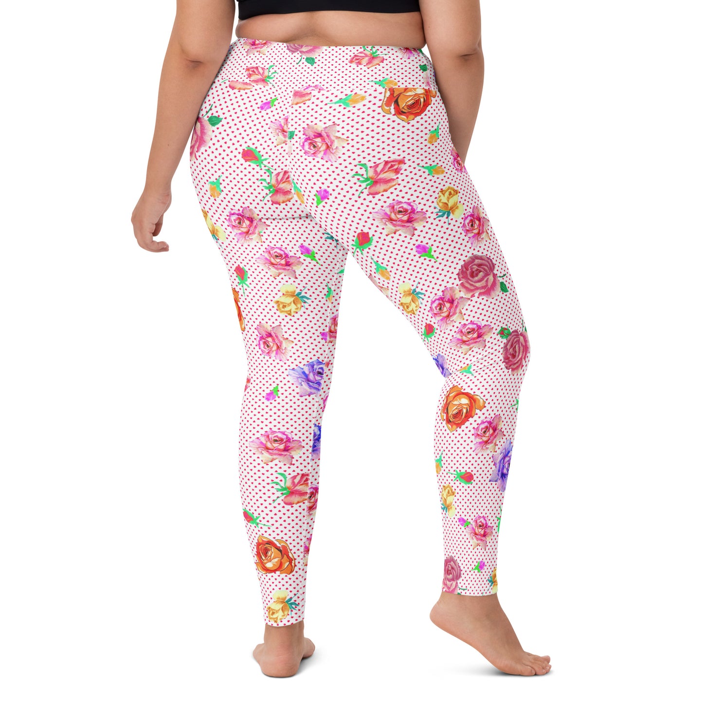 Rose Love Heart Print Highwaisted Yoga Leggings