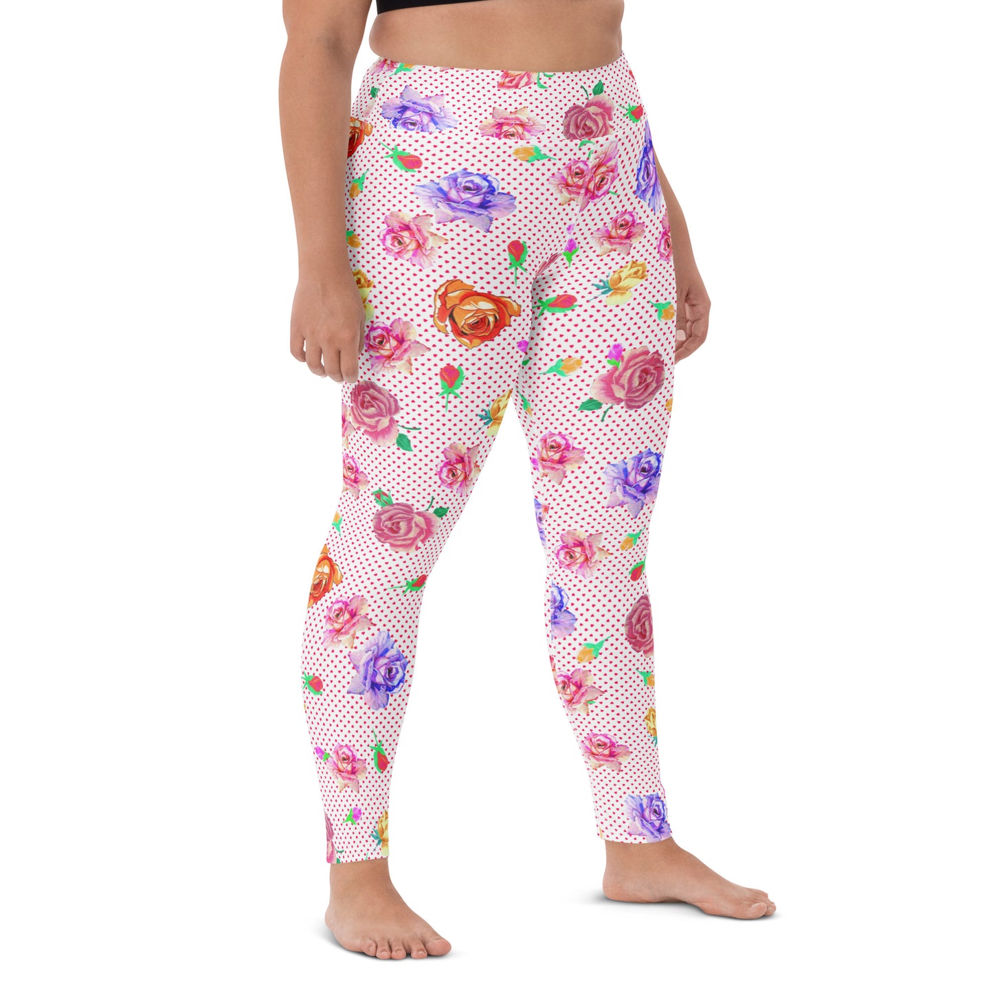 Rose Love Heart Print Highwaisted Yoga Leggings