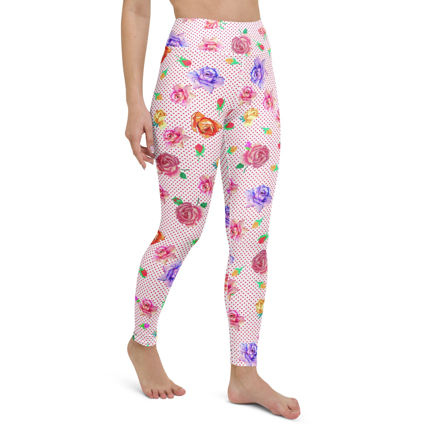 Rose Love Heart Print Highwaisted Yoga Leggings