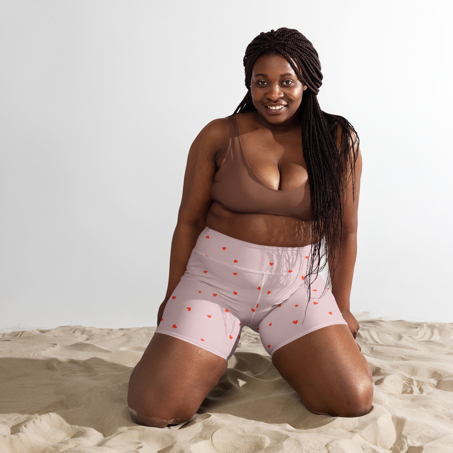 Love Heart Print Biker Shorts in Dusty Pink