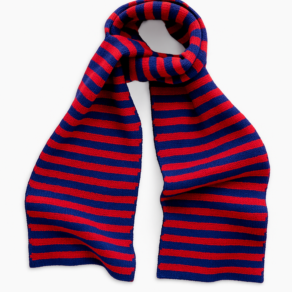 Skinny Stripe Wool and Cashmere Scarf in Red and Navy