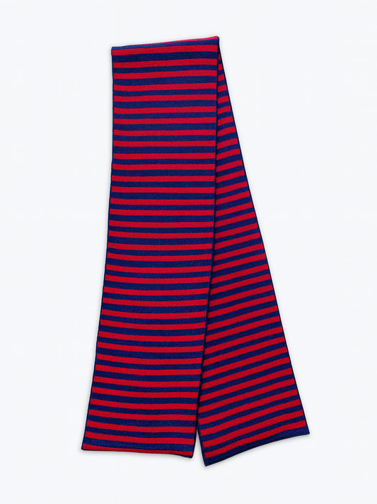 Skinny Stripe Wool and Cashmere Scarf in Red and Navy