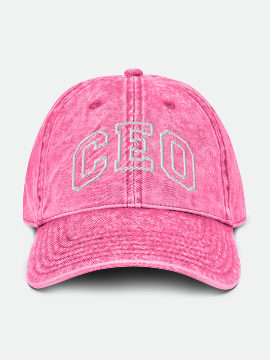 CEO Embroidered Slogan Washed Pink Cap