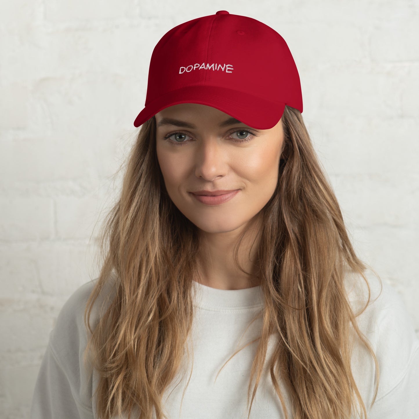 Embroidered Dopamine Slogan  Red Tonal  Cap