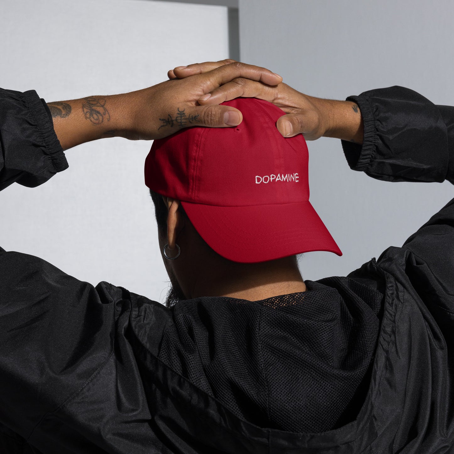 Embroidered Dopamine Slogan  Red Tonal  Cap