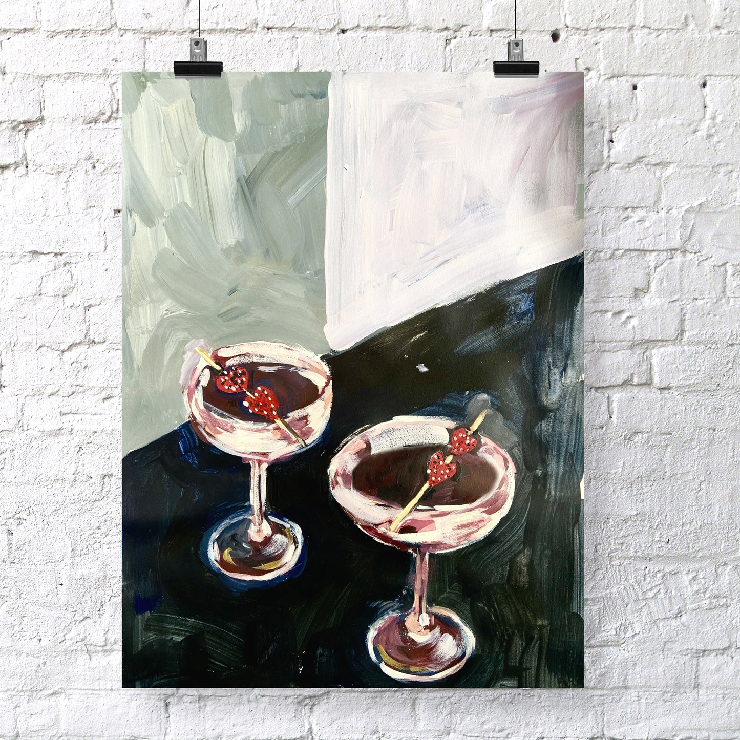 Date night. Strawberry Cocktails. Giclee Print Unframed