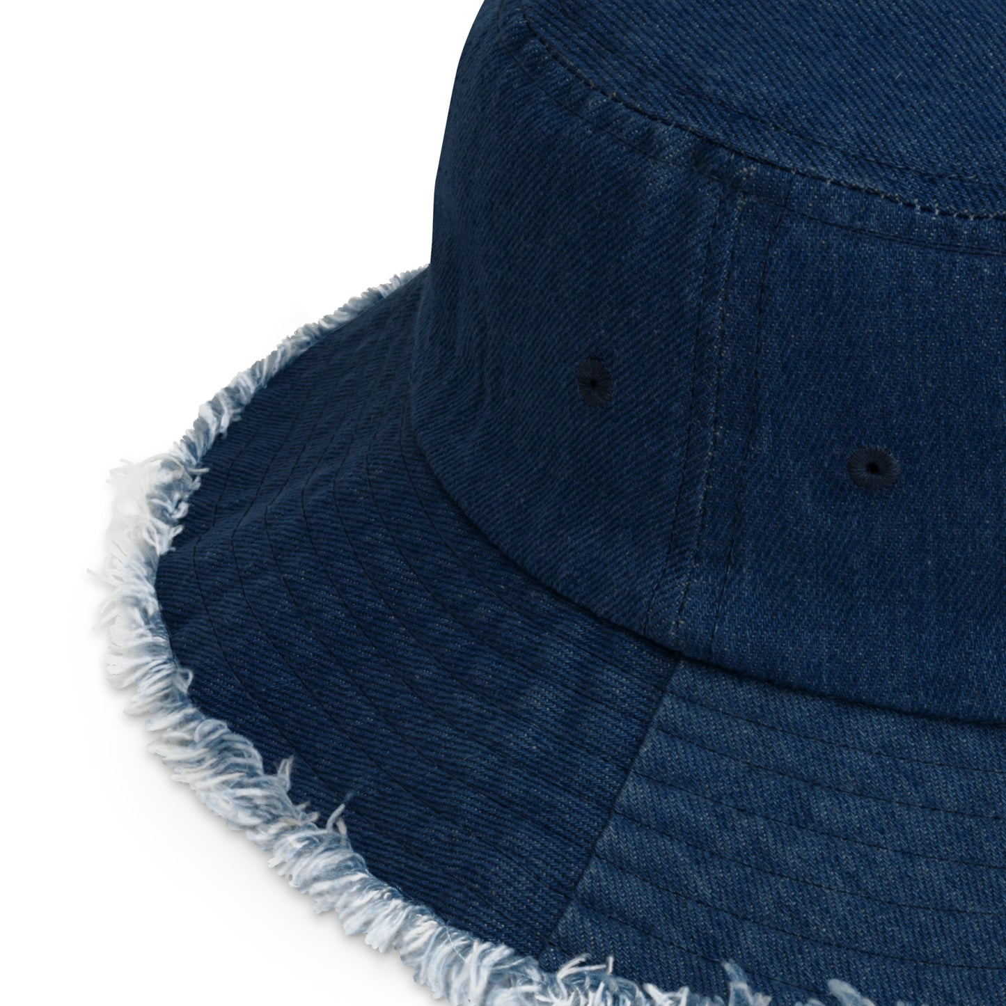 Embroidered Sardines Distressed Denim Bucket Hat