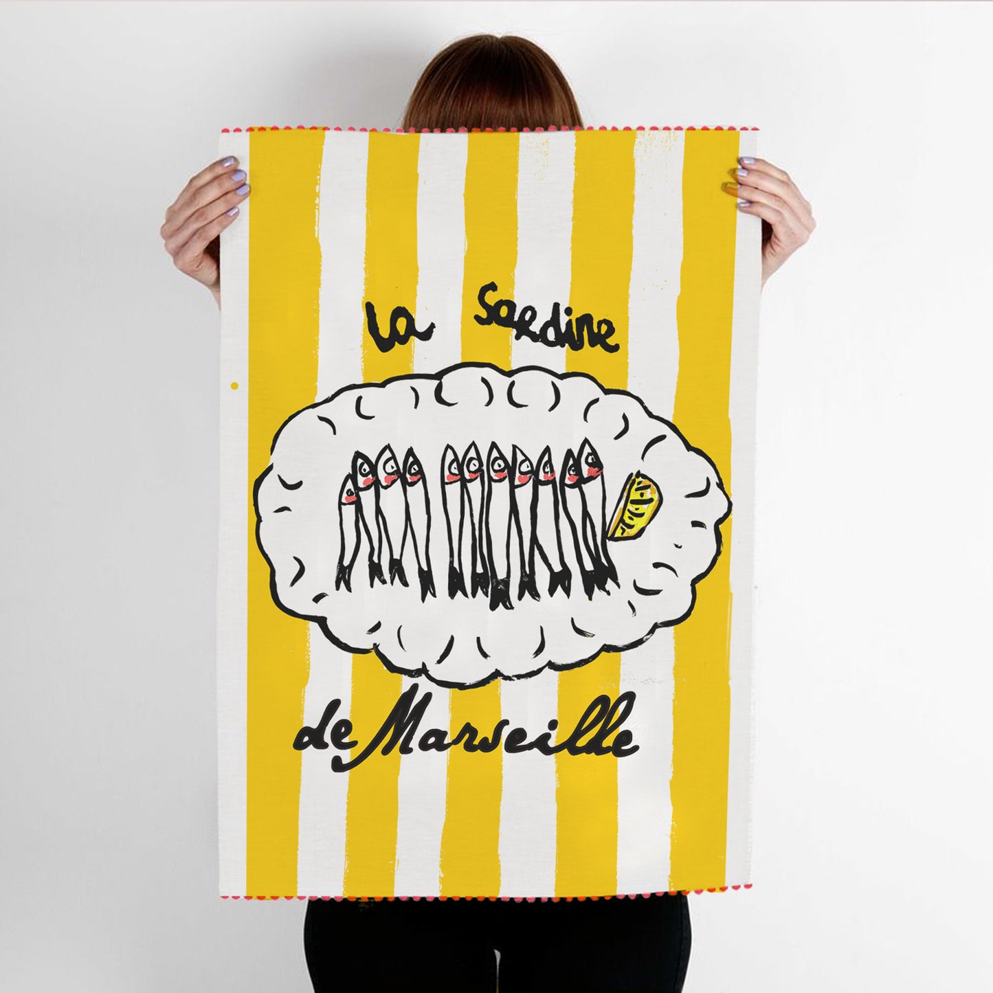 La Sardine De Marseille Painted Linen Tea Towel