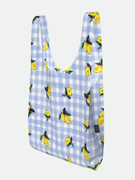 Lemon Gingham Print Parachute Waterproof Shopper Bag