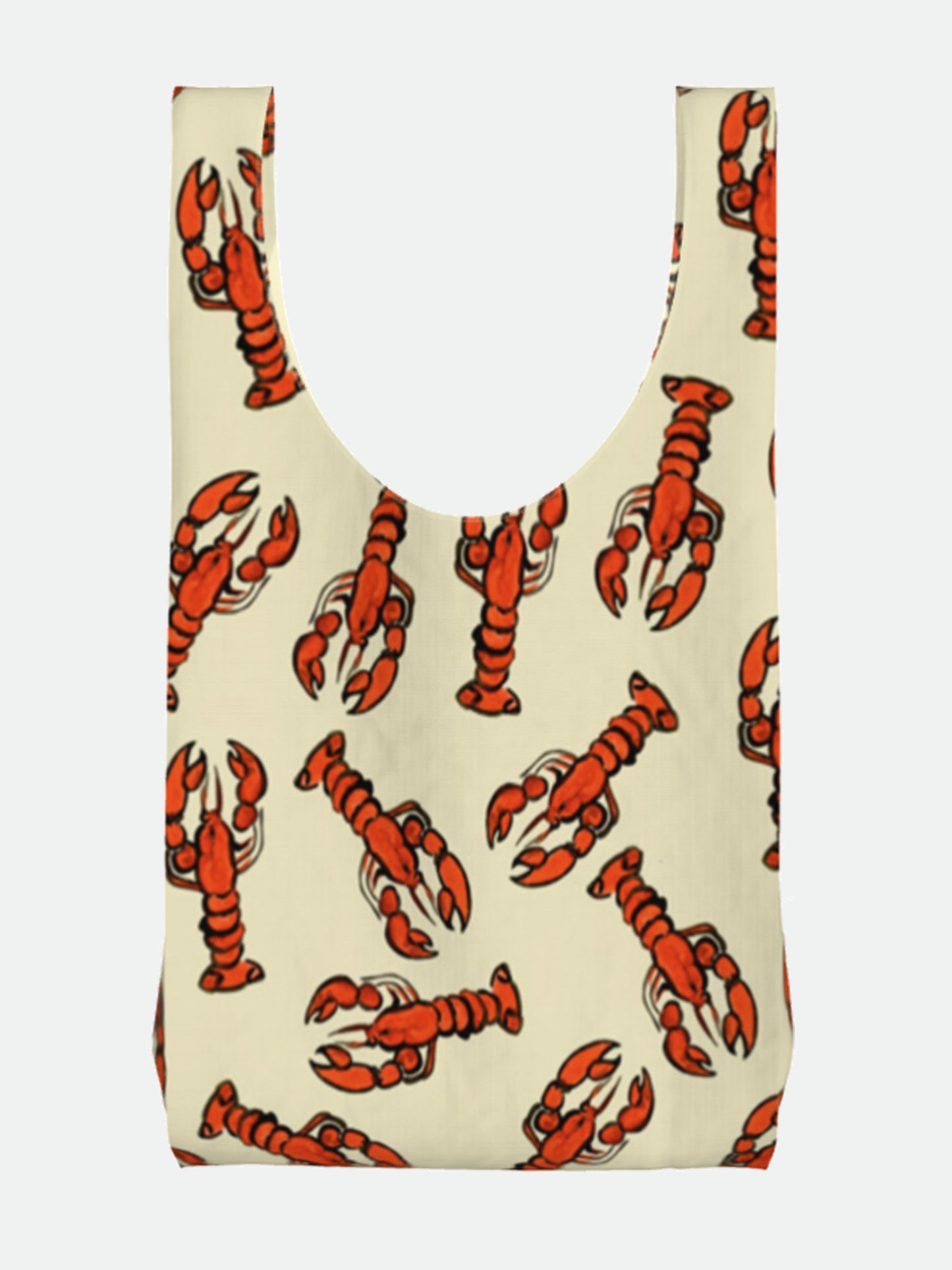 Painted Lobster Print Parachute Waterproof Shopper Bag in Beige