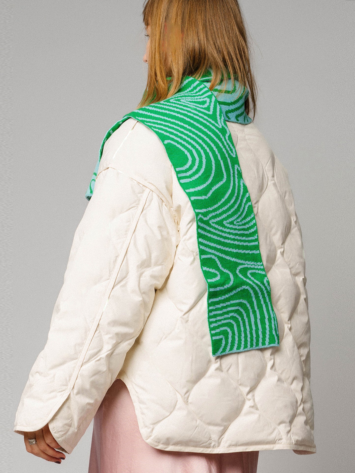 Swirly Stripe Wool and Cashmere Scarf in Green and Blue