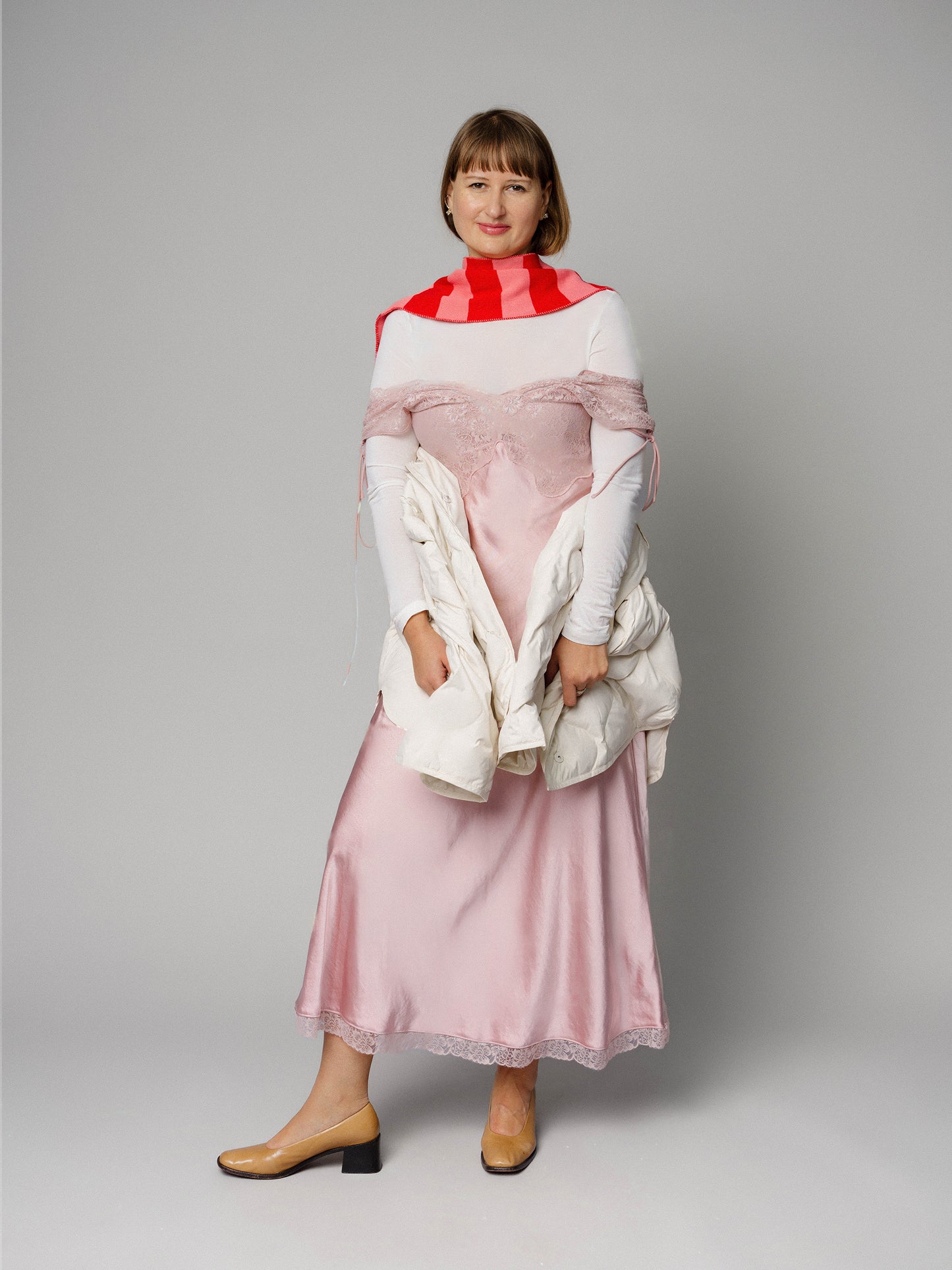 Striped Wool and Cashmere Scarf in Pink and Red