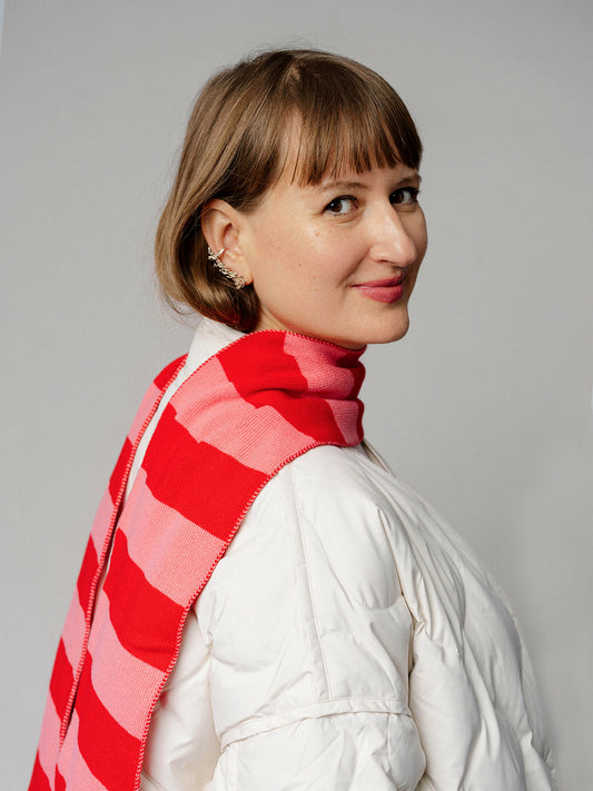 Striped Wool and Cashmere Scarf in Pink and Red