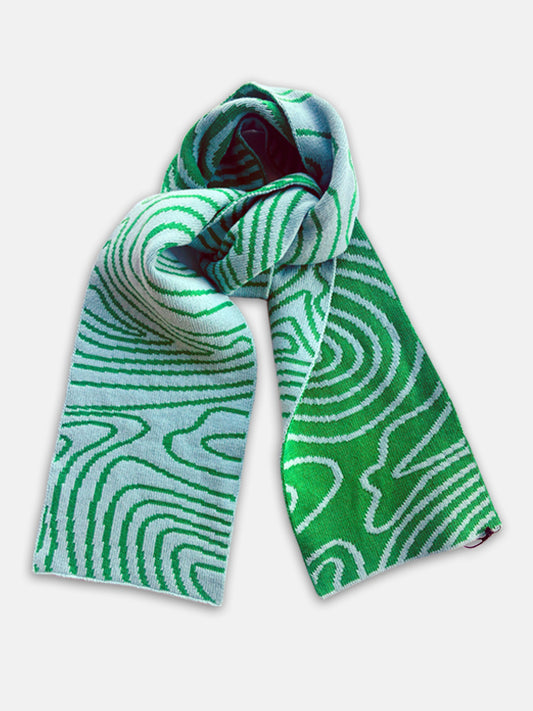 Swirly Stripe Wool and Cashmere Scarf in Green and Blue