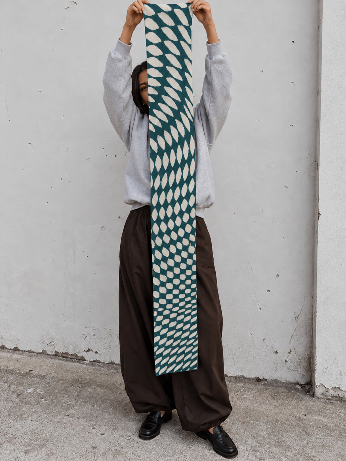 Checkered Wool and Cashmere Scarf in Teal