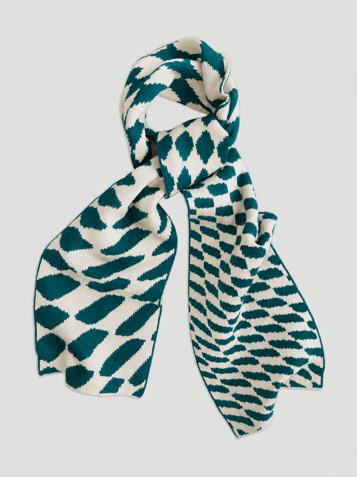 Checkered Wool and Cashmere Scarf in Teal