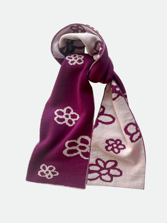 Daisy Wool and Cashmere Scarf in Wine and Pink