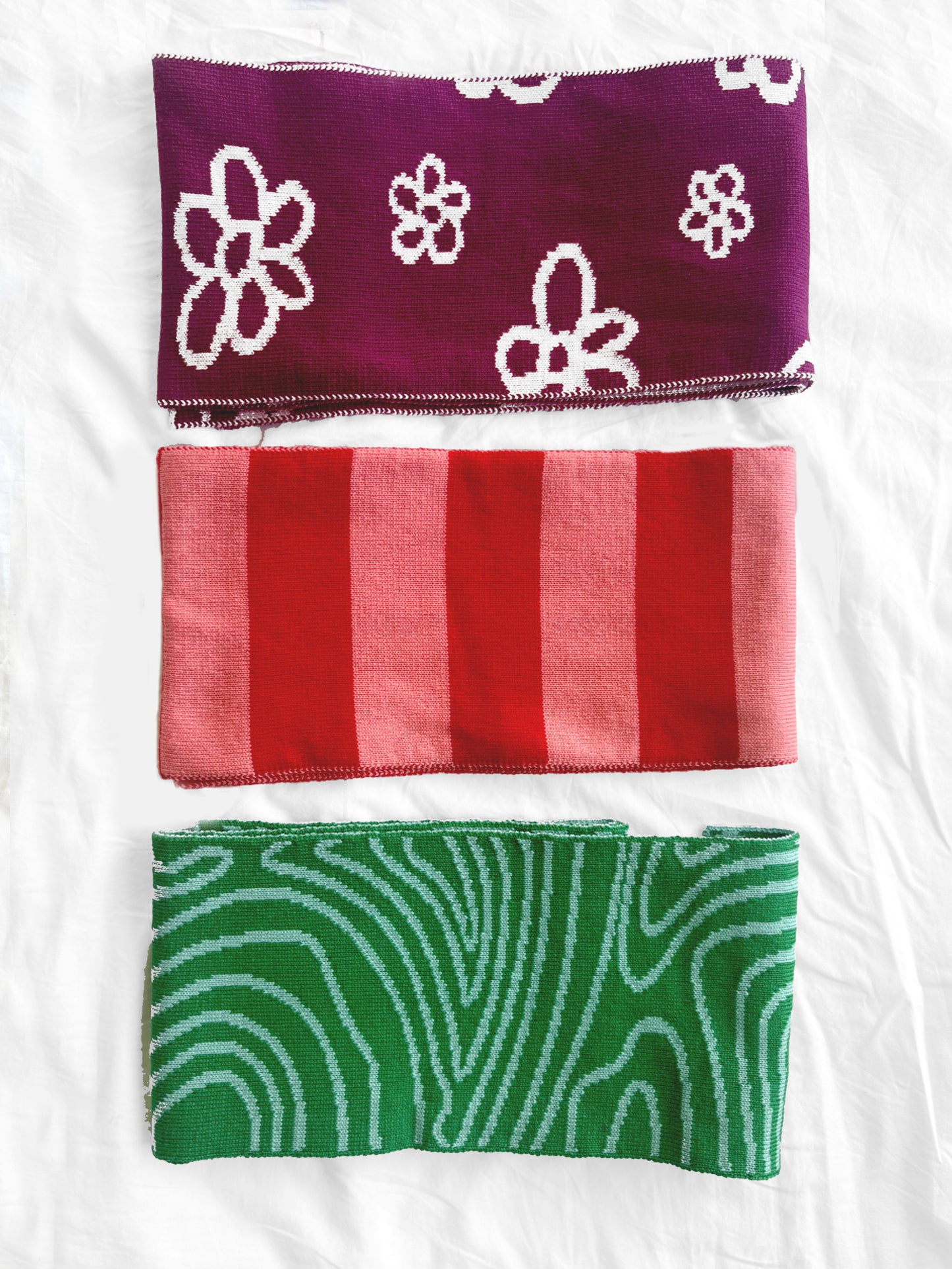 Swirly Stripe Wool and Cashmere Scarf in Green and Blue