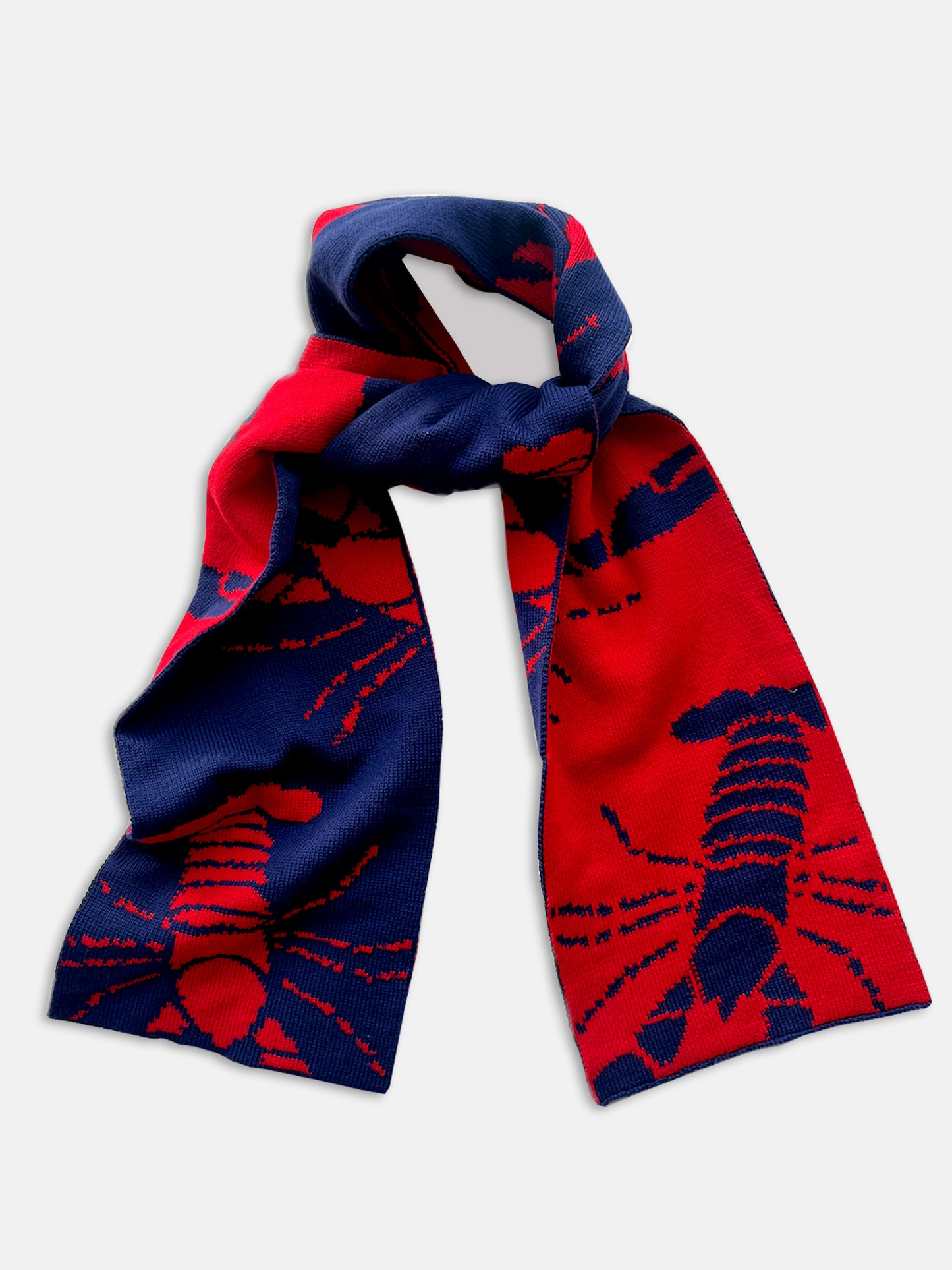 Lobster Wool and Cashmere Scarf in Red and Navy
