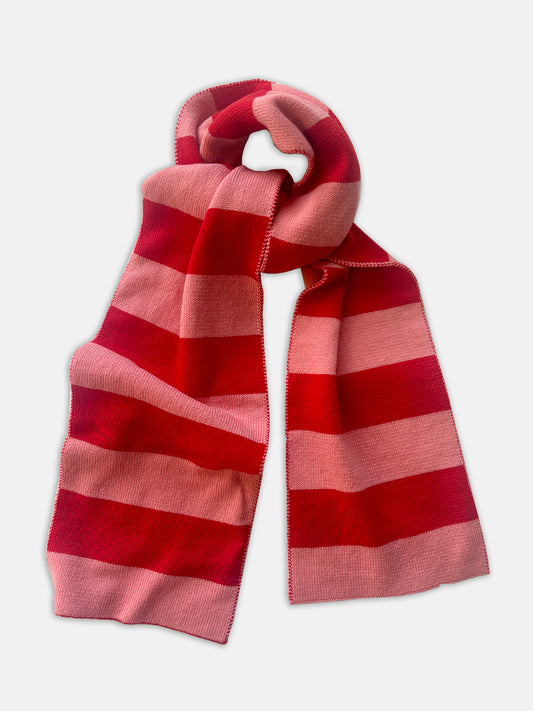 Striped Wool and Cashmere Scarf in Pink and Red