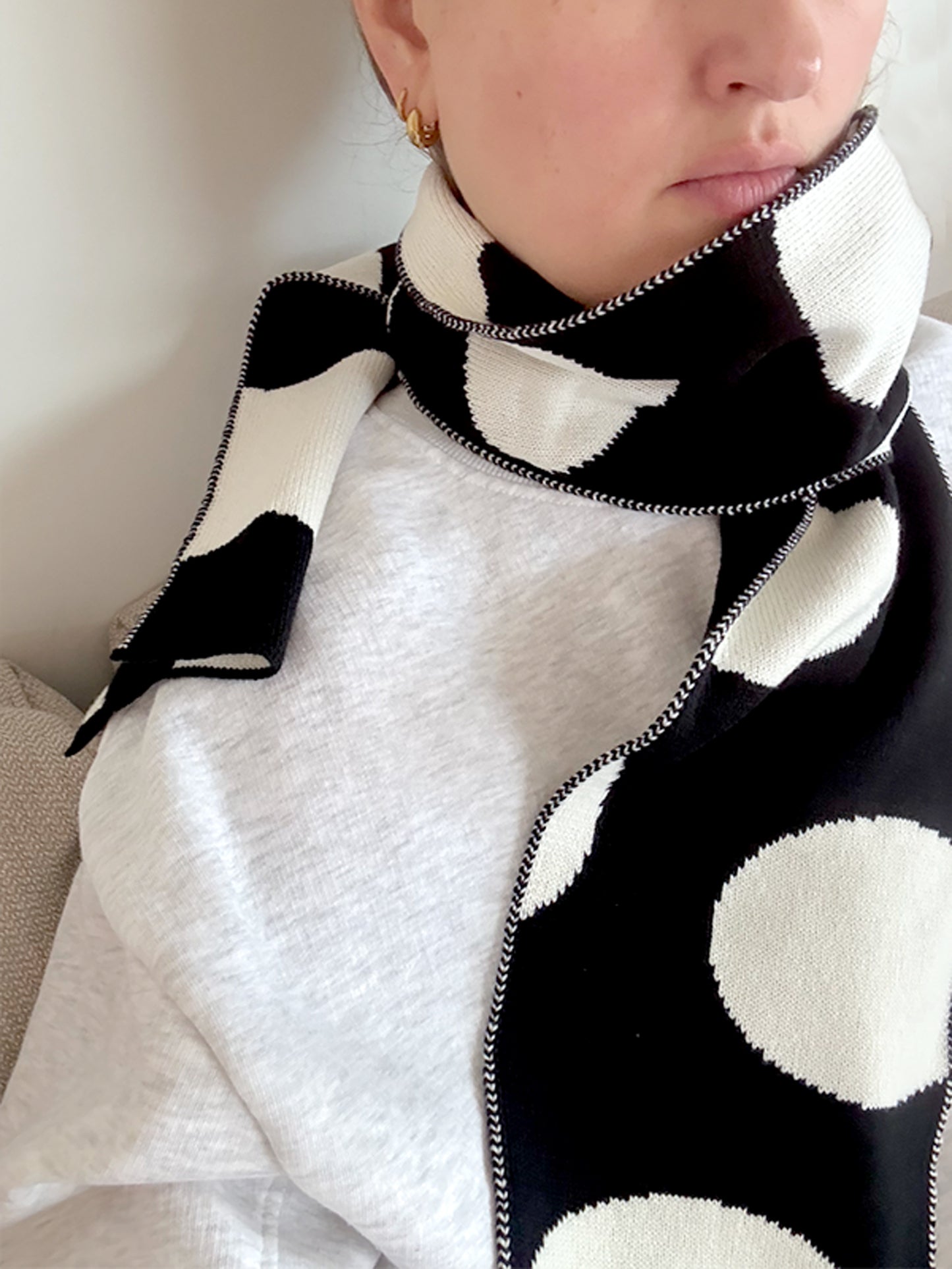 Polka Dot Wool and Cashmere Scarf in Monochrome