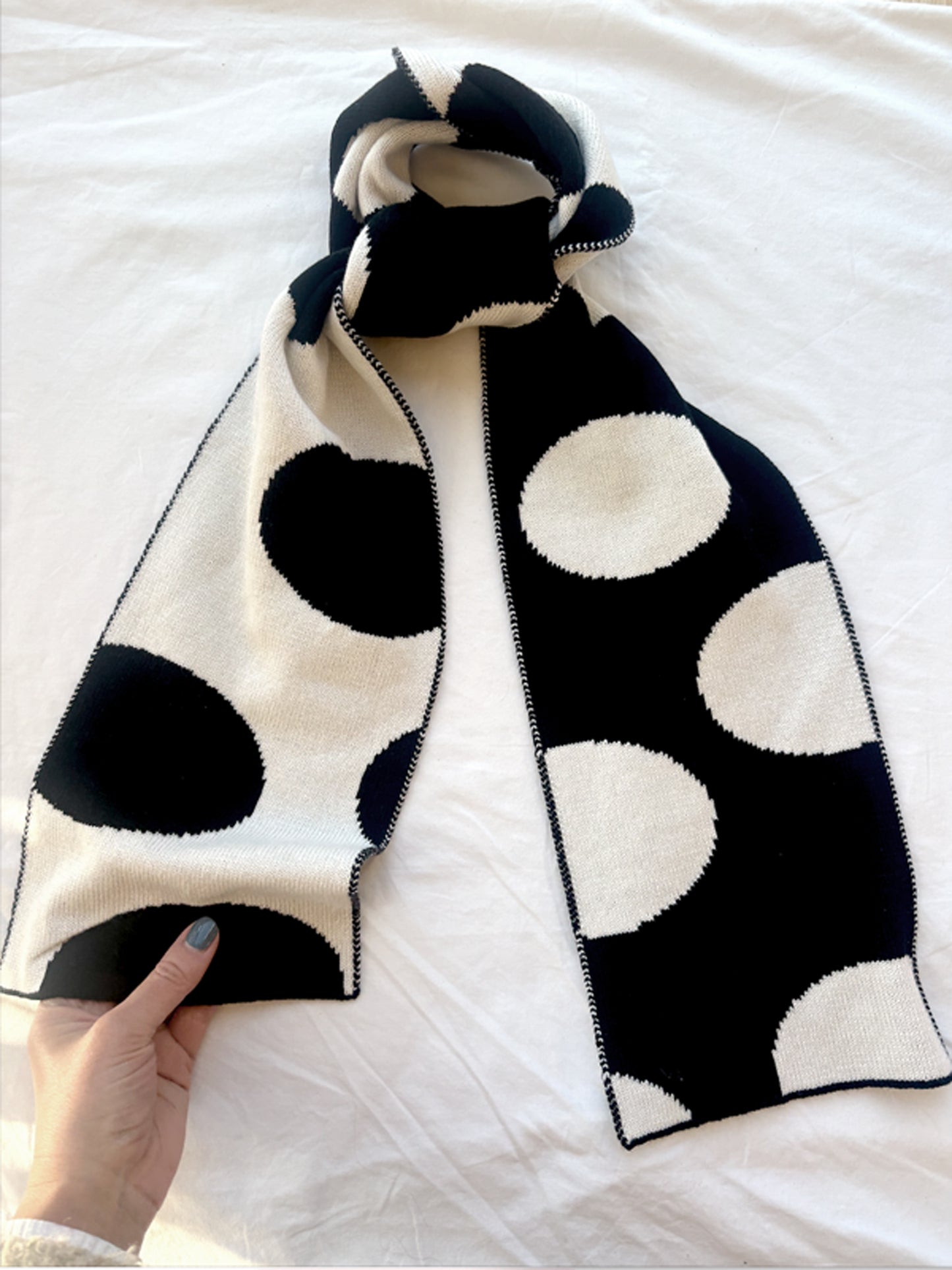 Polka Dot Wool and Cashmere Scarf in Monochrome