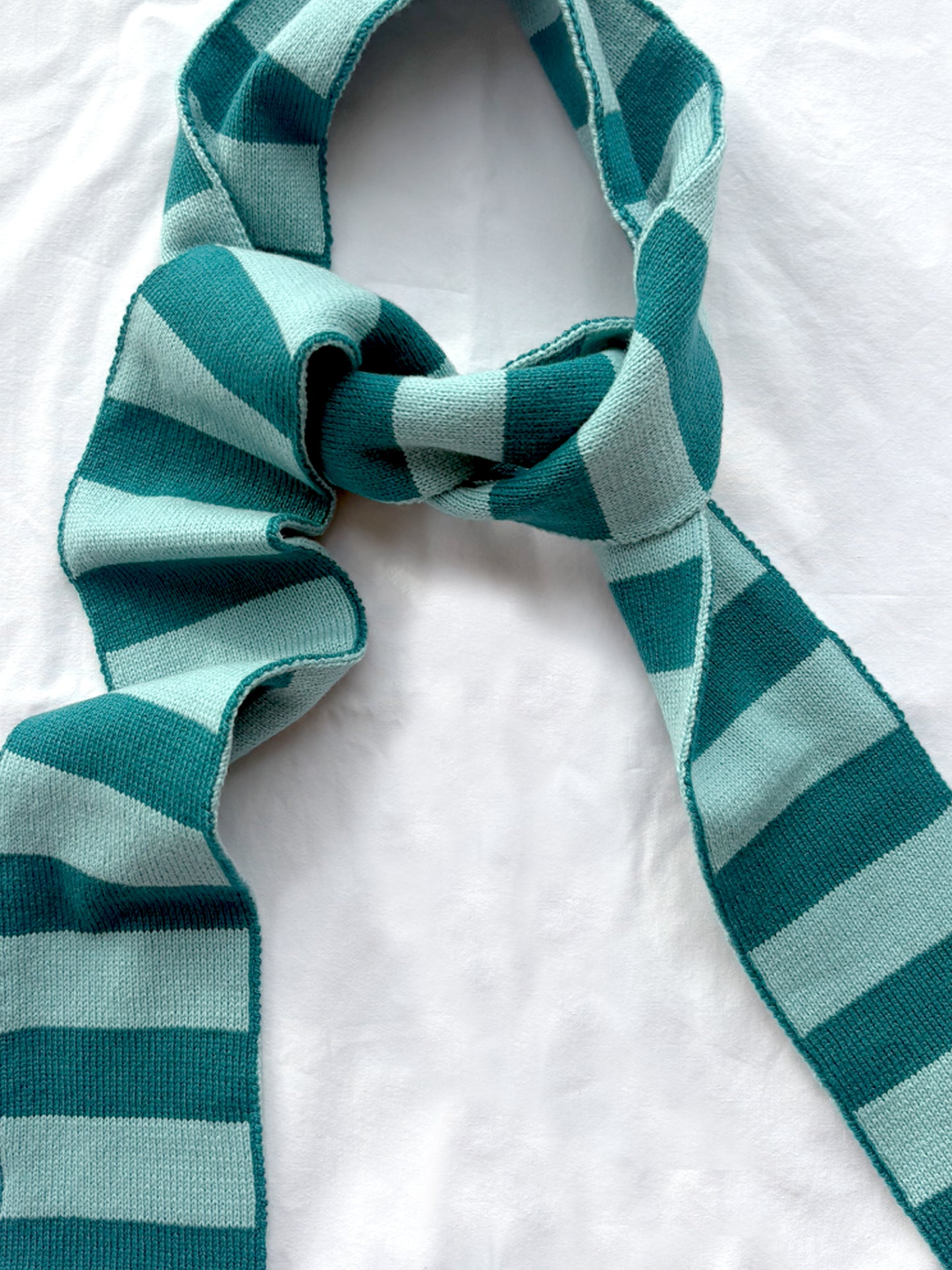 Wool and Cashmere Skinny Scarf with Stripes in Blue and Teal