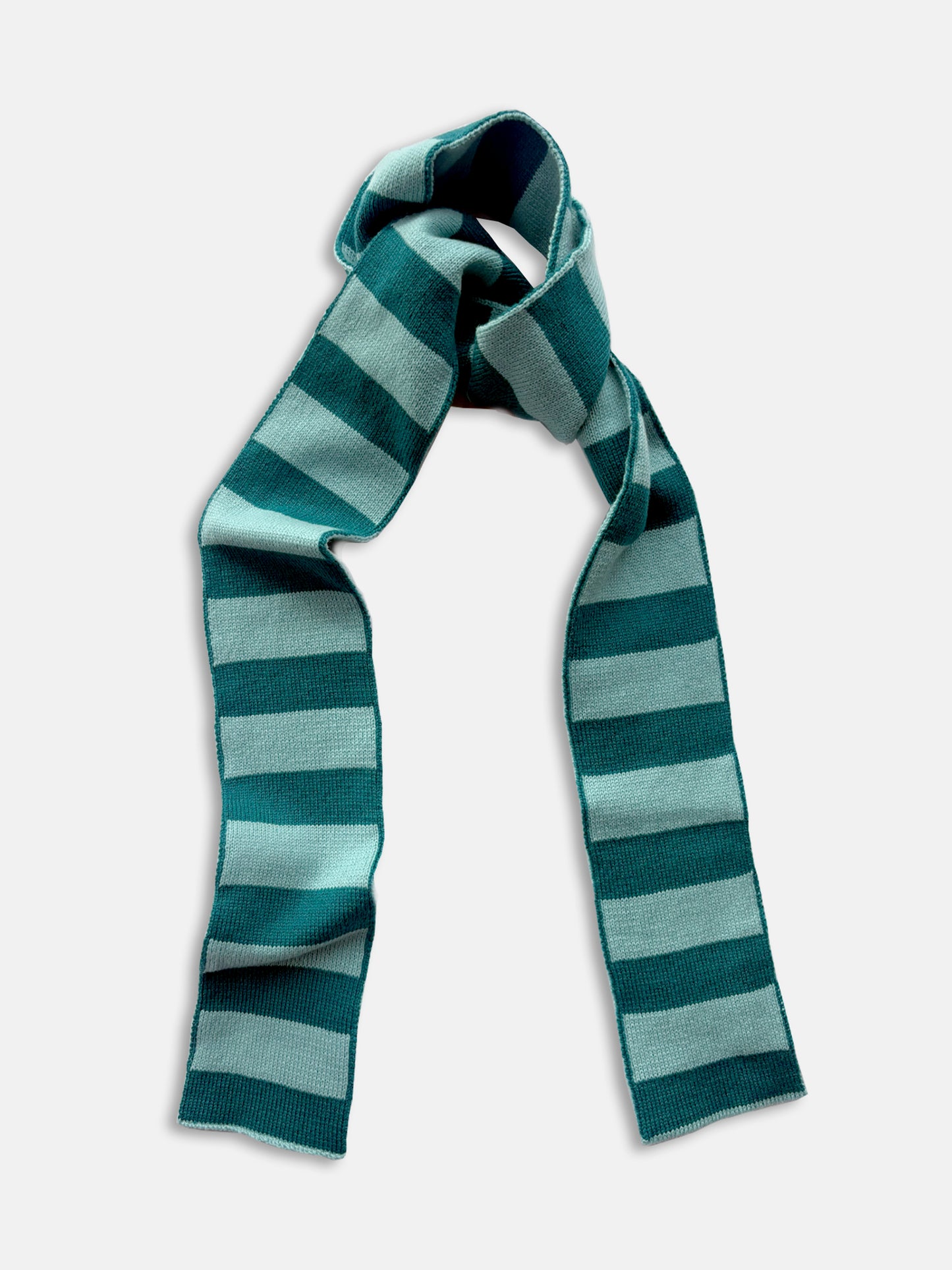 Wool and Cashmere Skinny Scarf with Stripes in Blue and Teal