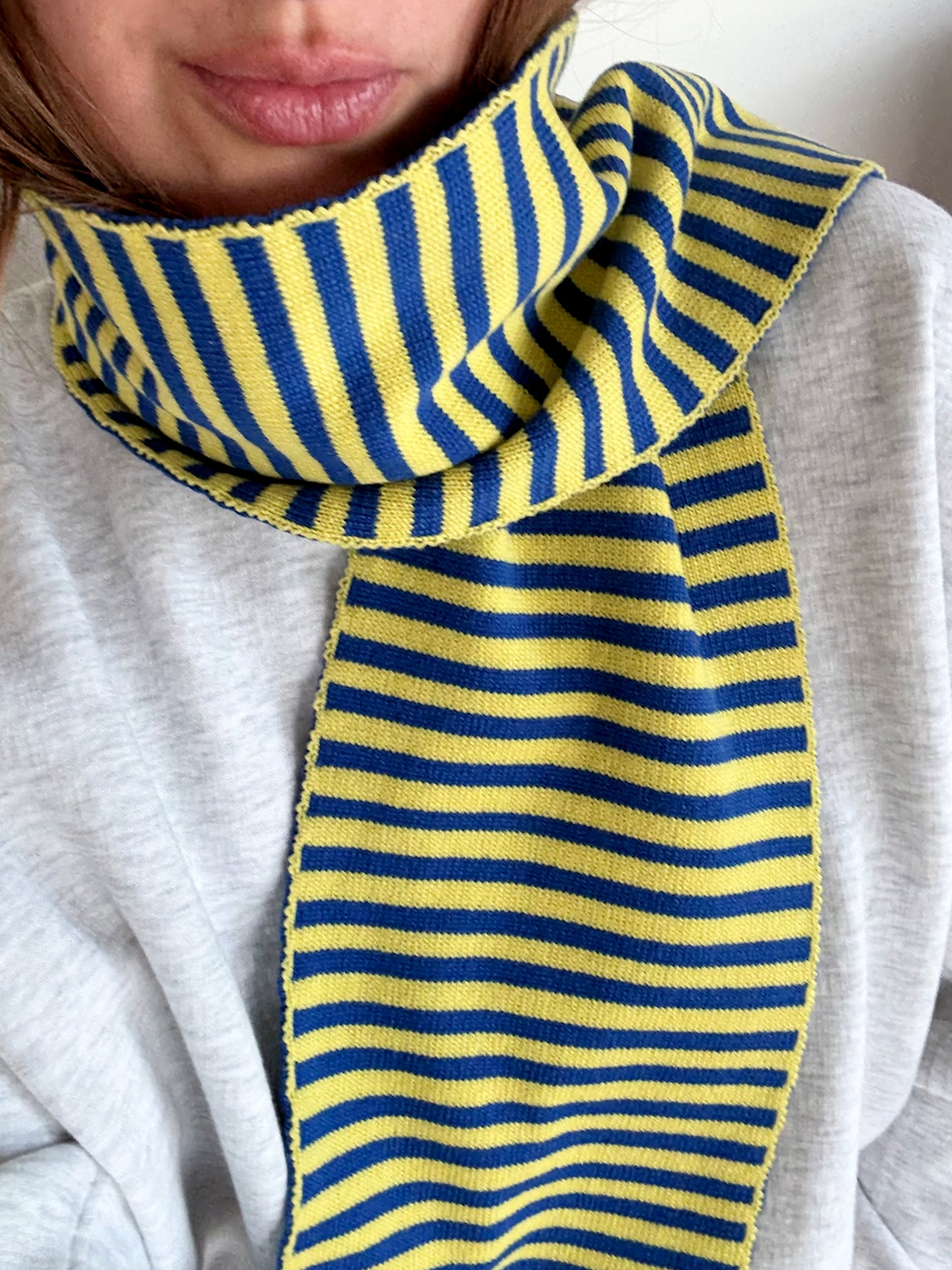 Skinny Stripe Wool and Cashmere Scarf in Blue and Yellow