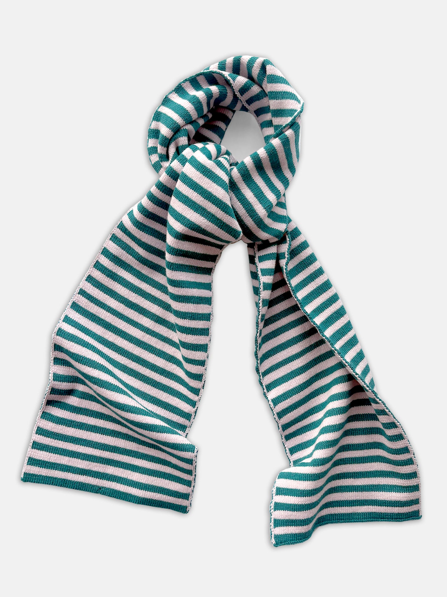 Skinny Stripe Wool and Cashmere Scarf in Teal and Blush