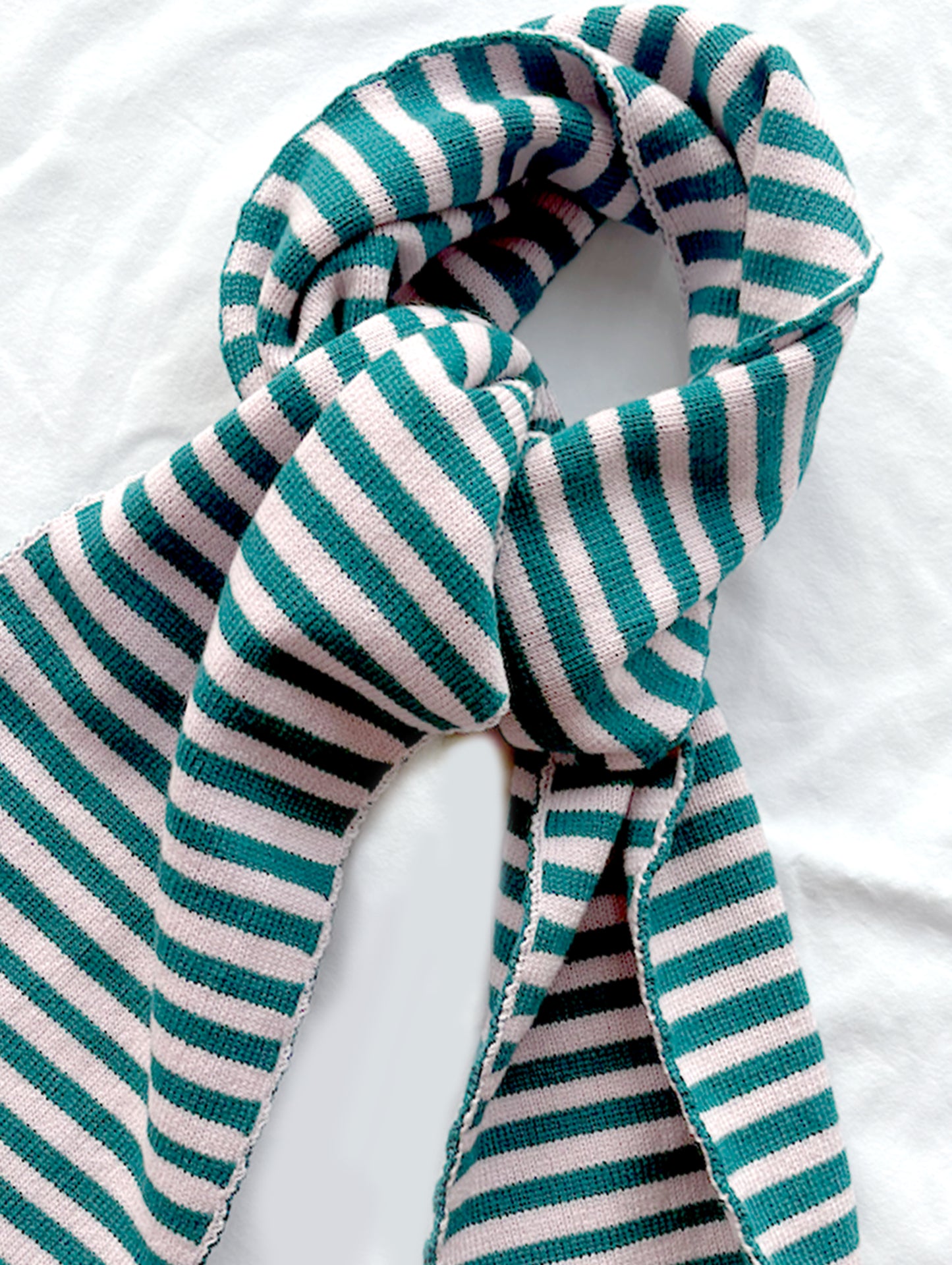 Skinny Stripe Wool and Cashmere Scarf in Teal and Blush