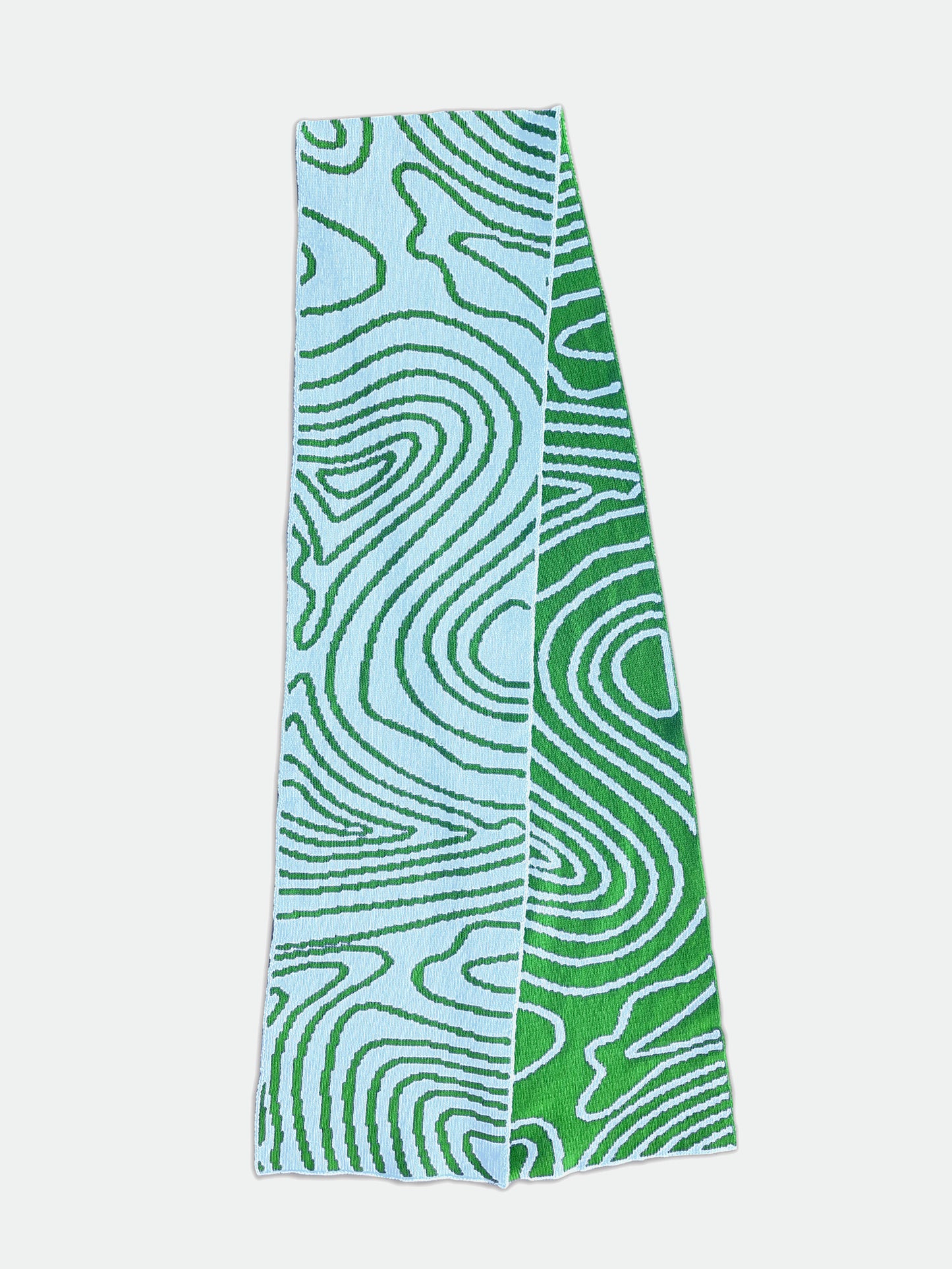Swirly Stripe Wool and Cashmere Scarf in Green and Blue