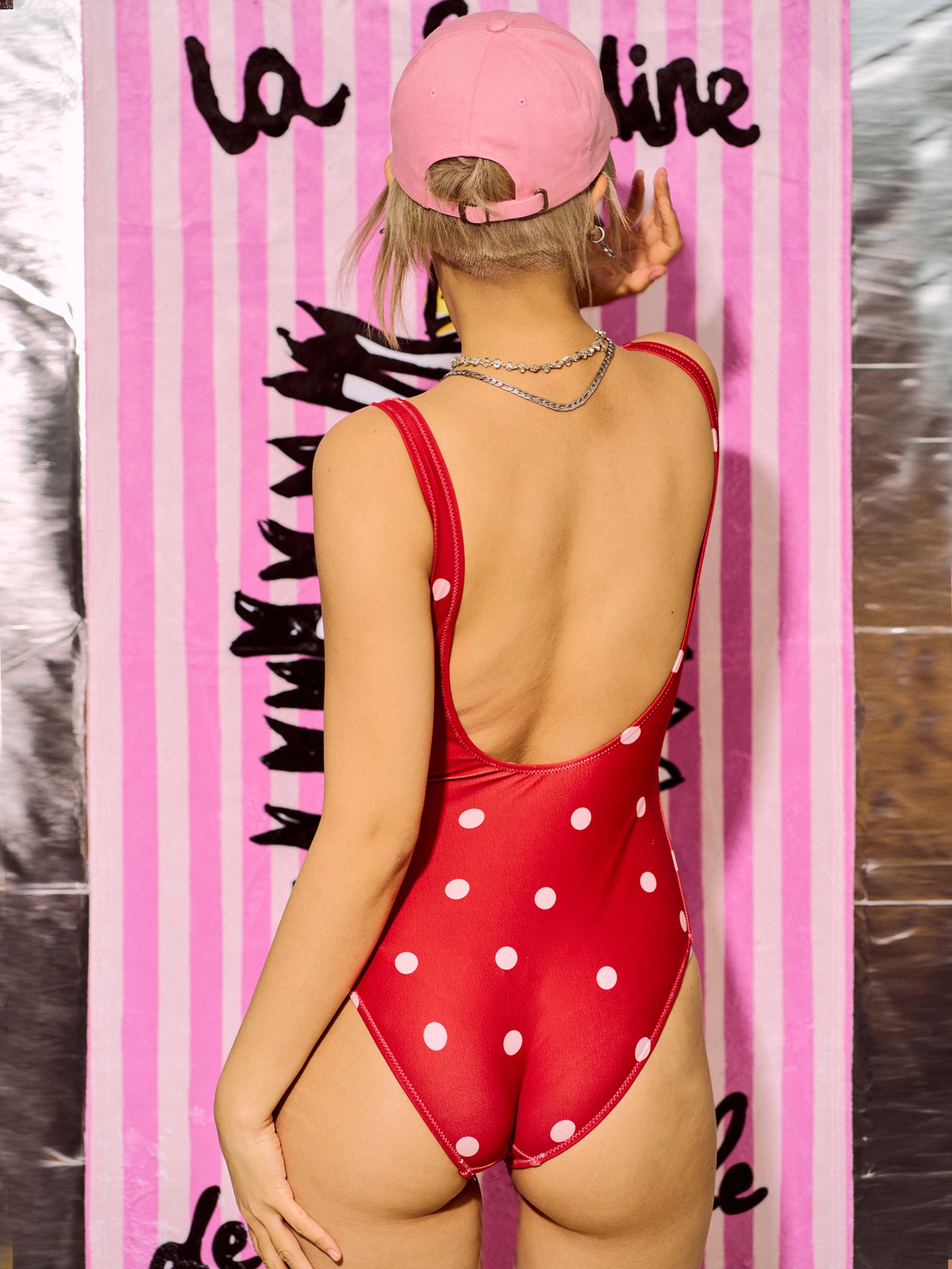 Red Polkadot One Piece Swimsuit
