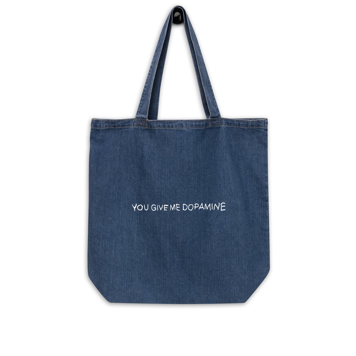 Dopamine Slogan Organic Indigo Denim Tote Bag