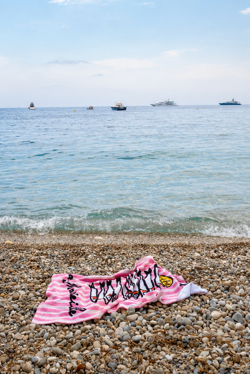 Marseille Sardines Beach Towel with  Pink Stripes