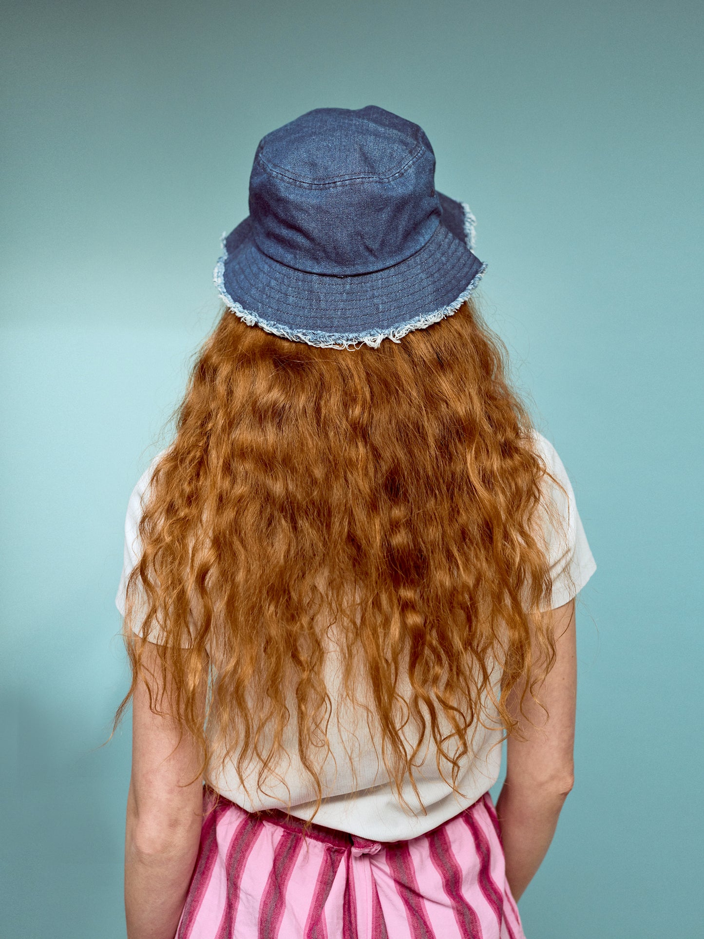 Embroidered Sardines Distressed Denim Bucket Hat