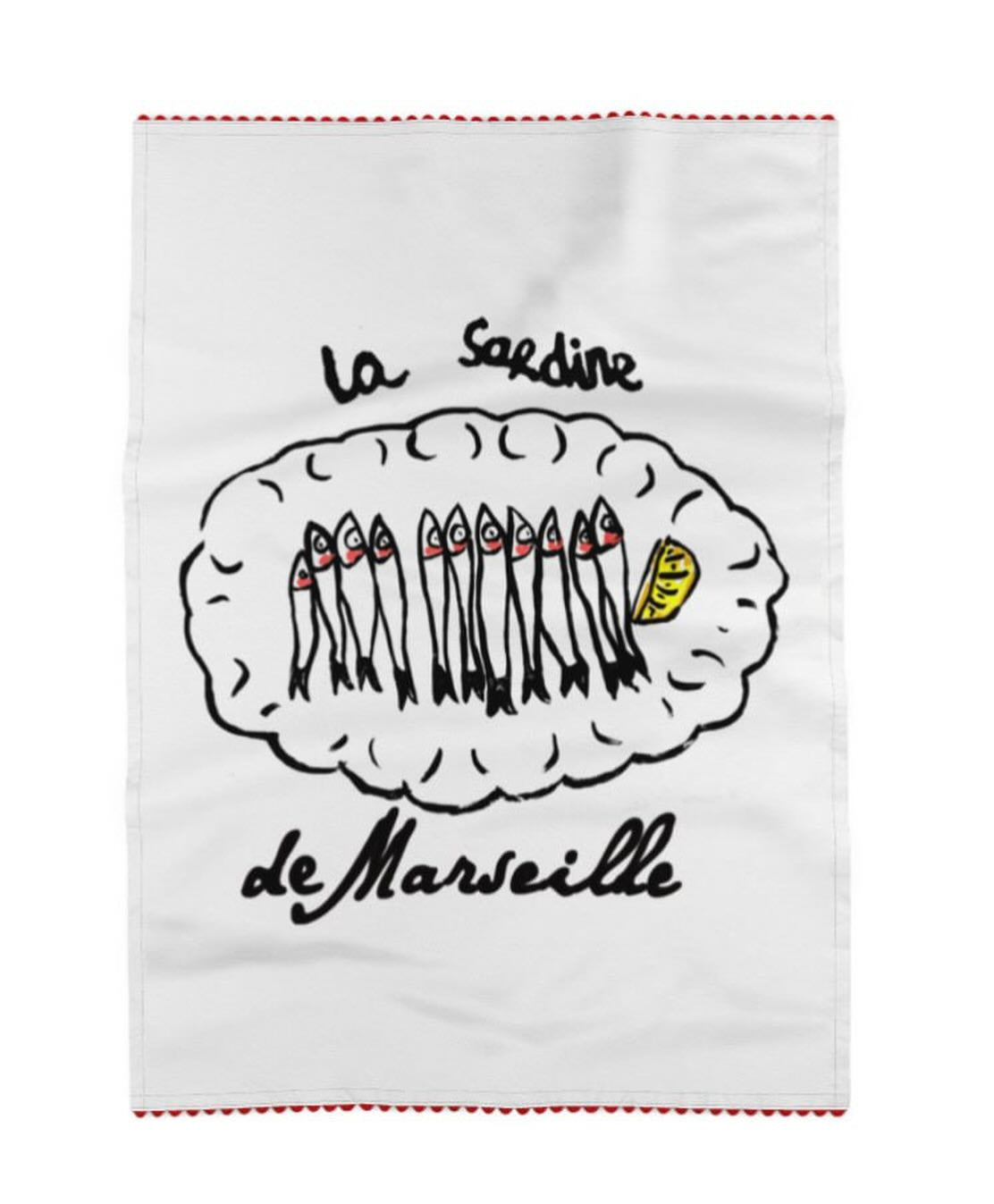 La Sardine De Marseille Painted Linen Tea Towel