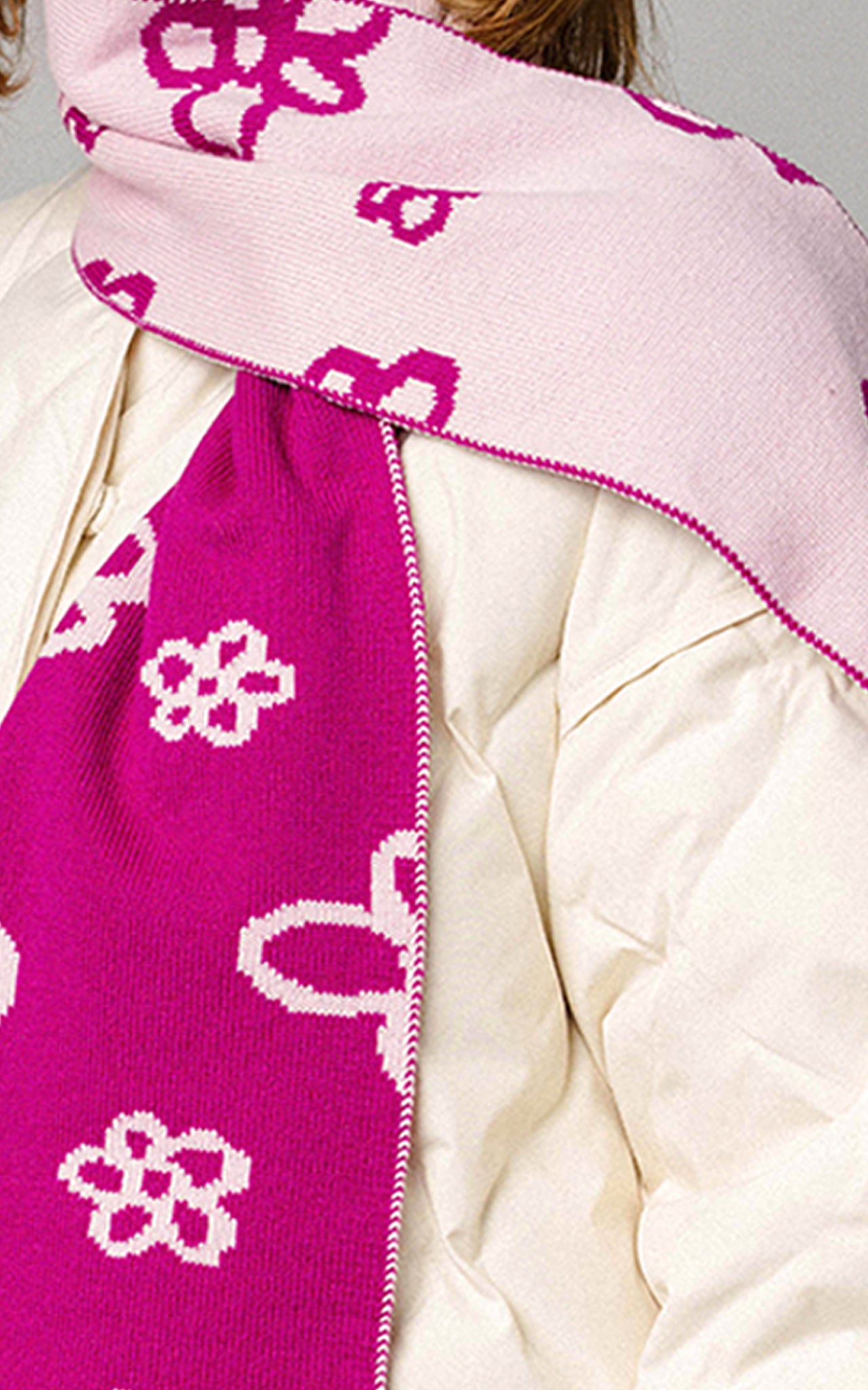 Daisy Wool and Cashmere Scarf in Wine and Pink