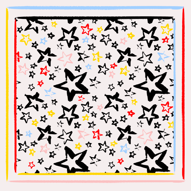 Painted Star Satin Silk Bandana in White