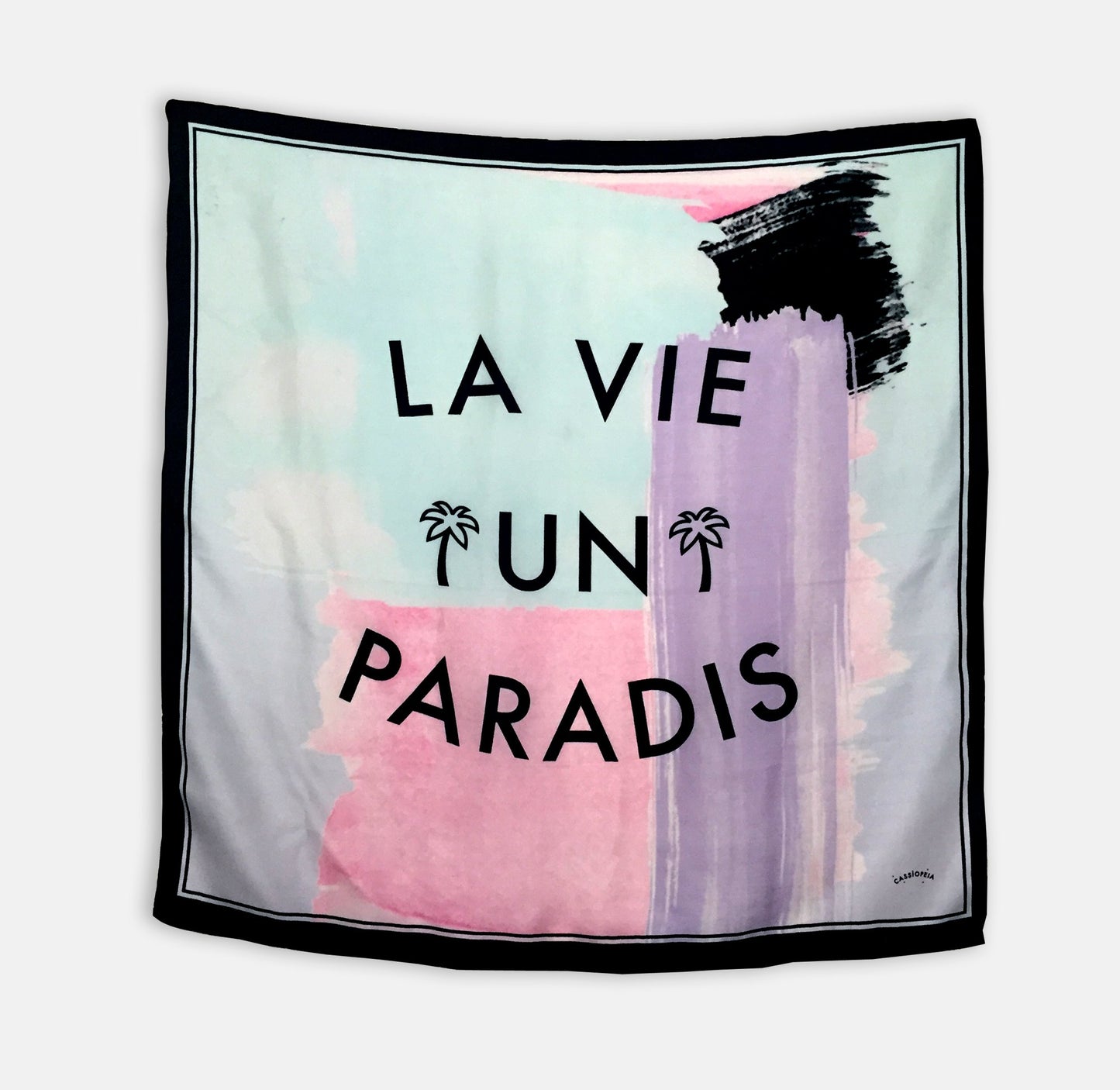 La Vie Un Paradis Satin Silk Slogan Scarf