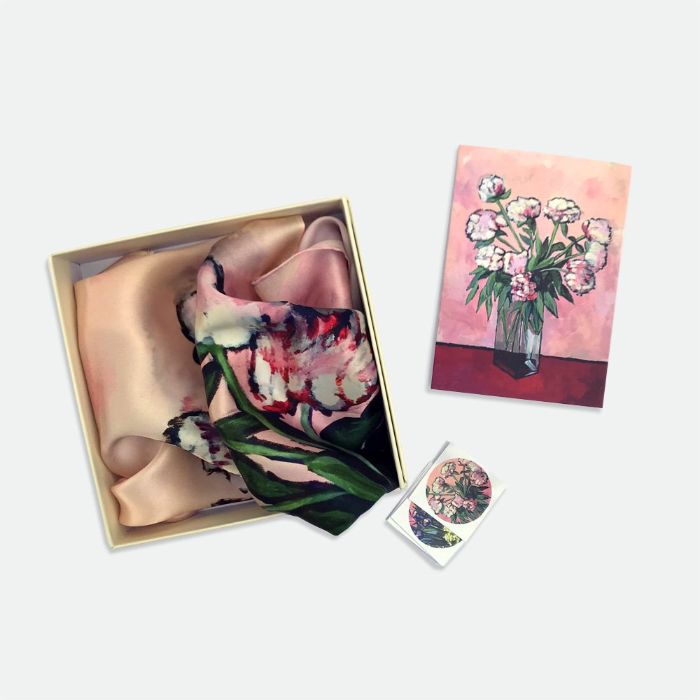 Peonies Real Satin Silk Bandana
