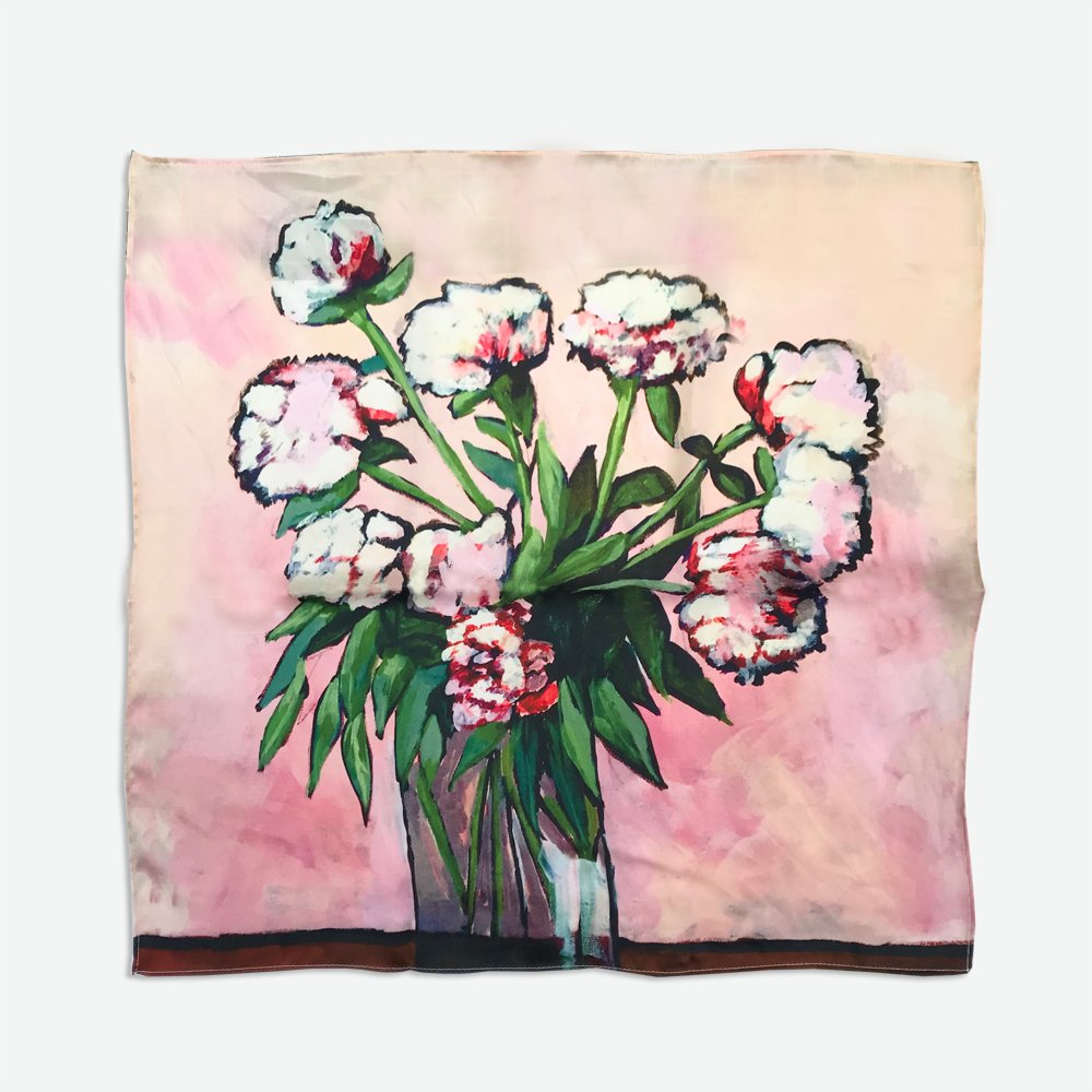Peonies Real Satin Silk Bandana