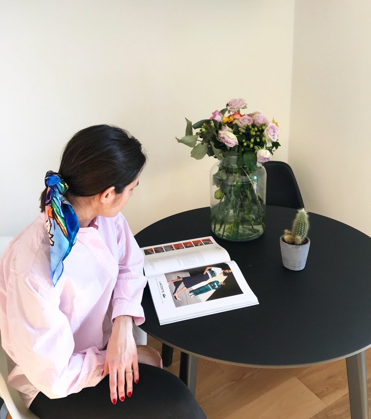 Still Life with Iris in Blue. Satin Silk Bandana