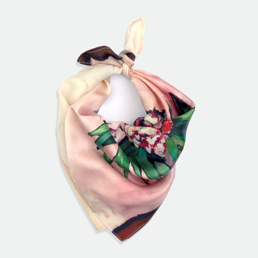 Peonies Real Satin Silk Bandana
