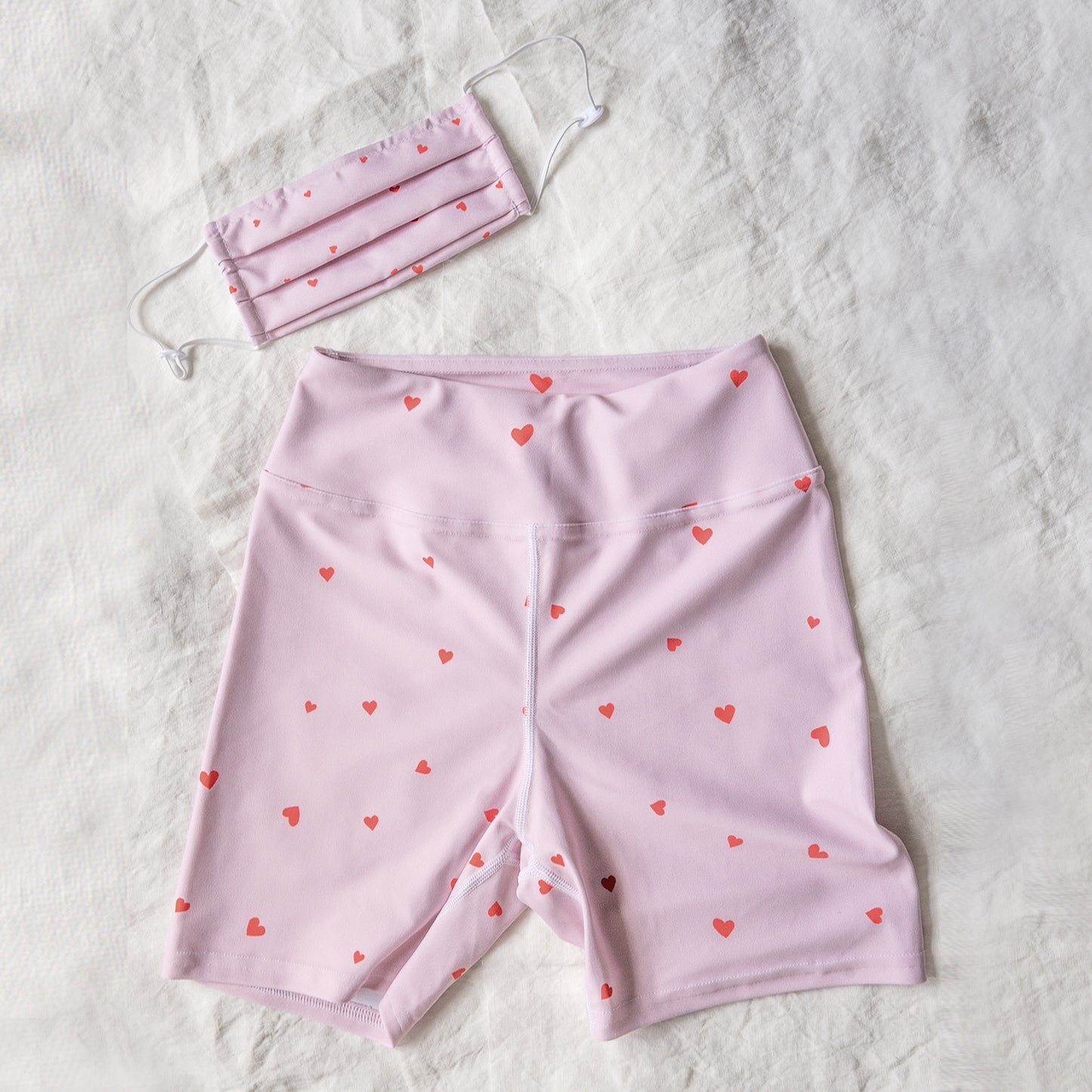 Love Heart Print Biker Shorts in Dusty Pink