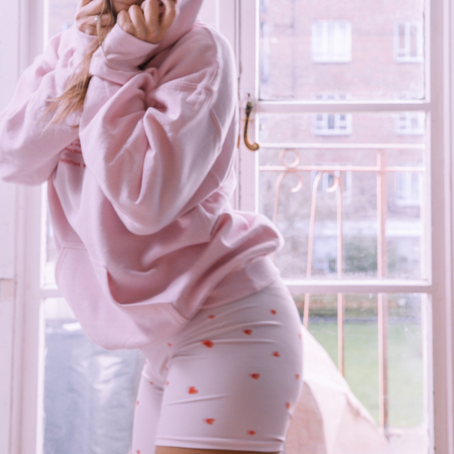 Love Heart Print Biker Shorts in Dusty Pink