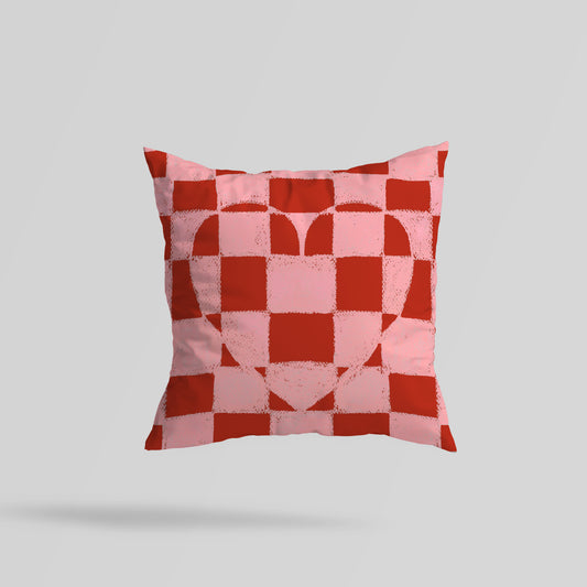 Checkered Heart Reversible Linen Look Cushion