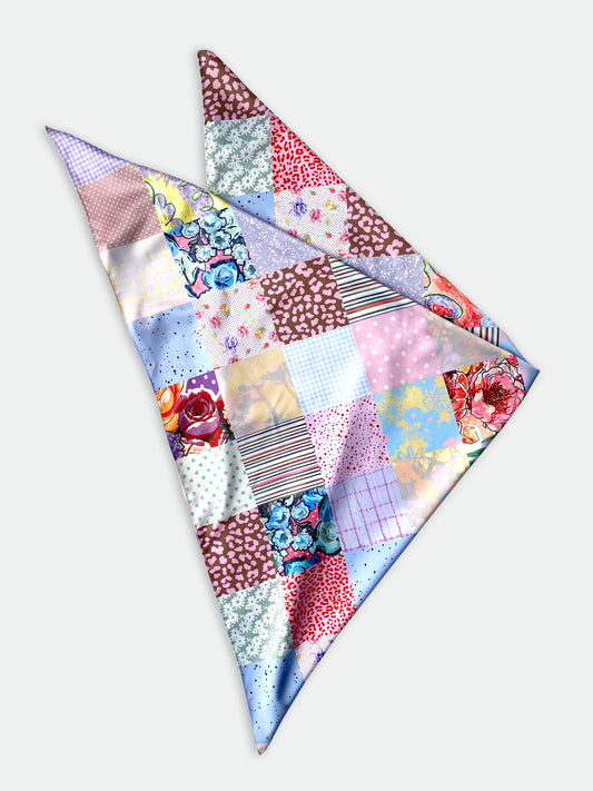 Patchwork Print Satin Square Scarf